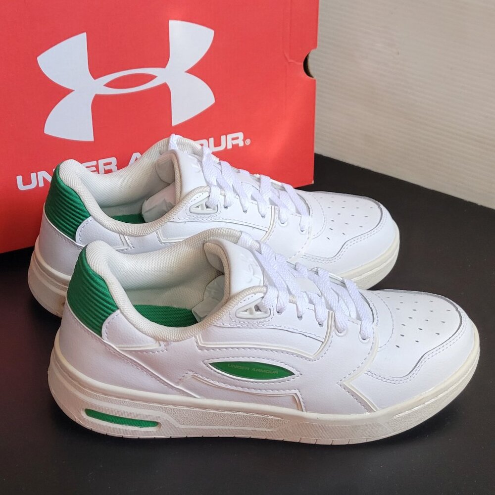 Under Armour UA W Flex LEATHER Low Top Sneaker Shoes White Green Women's Sz9 NWT